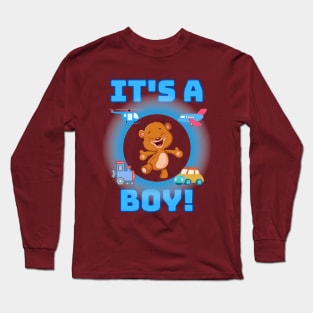 It's a Boy baby gender revealing in blue with a teddy bear Long Sleeve T-Shirt